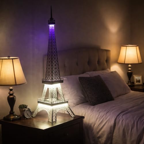 Image of METSY Paris World Famous Building Metal Eiffel Tower Antique Vintage Statue for Gifts, Room,Office,Decorative Showpeice Lasercut with Light Wedding Decors(84x30) cm
