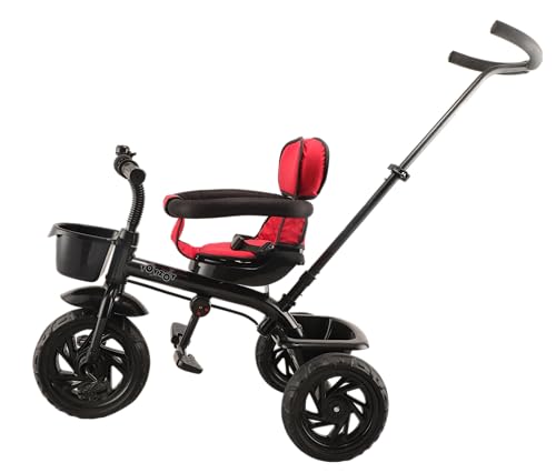 Image of JoyRide Learn-to-ride trike on 3 Wheels with Safety Harness, Non-Slip Pedal,Storage Basket and Removable Parent Handle,red,black