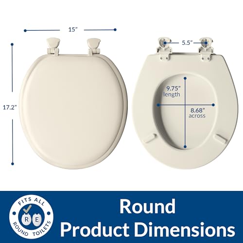 Image of Mayfair Padded Toilet Seat, Cushioned Soft Vinyl over Wood Core Seat, Secure Hinges, Easy Clean, Made in USA, Round, Biscuit (Pack of 2)