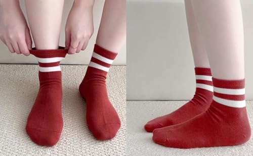 Image of SISOSOCK Quarter Crew Cotton Socks for Women Striped Athletic Casual Breathable Socks 10 Pairs with Gifts Box