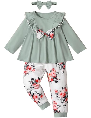 Image of mksodopy Toddler Girl Clothes Girl Fall Winter outfits Cotton Long Sleeves Ruffle Top Pants Little Girl Clothing Set