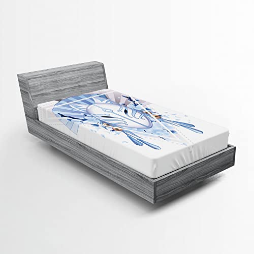 Ambesonne Kabuki 2 Pack Fitted Sheet, Fox Kitsune, Bed Cover All-Round Elastic Deep Pockets 2 Pieces, Package Contains 2 Twin Size Fitted Sheets, Cream Blue