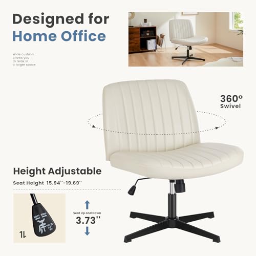 image for DUMOS Criss Cross Chair Legged Office Wide Comfy Desk Seat, No Wheels 