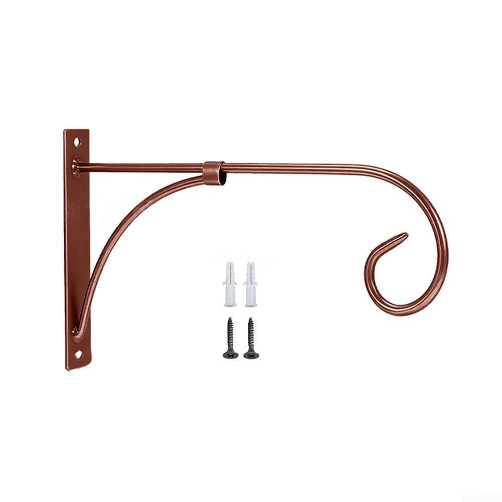 Hanging Basket Brackets Heavy Duty Iron Wall Hooks for Outdoor Plants - Rustproof Metal Plant Hanger for Bird Feeder Lantern Wind Chime - Black Garden Fence Bracket with Screws 12 Inch(copper)