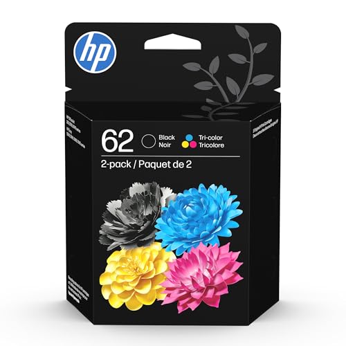 HP 62 Black/Tri-color Ink Cartridges for HP Printers (2-pack) | Works with Printer Series: ENVY...
