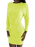 ORANDESIGNE Herbst Winter Damen Pullover Sweater Strickkleid Warm Sexy Bodycon Langarm Strickpullover Lang Rundhals Tunika Kleid Z1 Grün 42