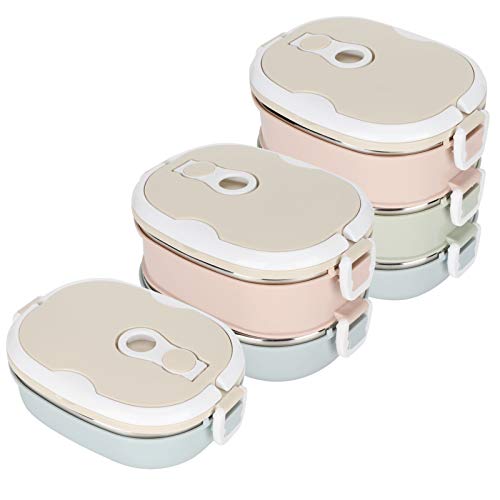 Ejoyous Tragbare Box aus Edelstahl, Stapelbarer Auslaufsicherer Lunchbox Isolierter Thermischer Lebensmittelbehälter, für den Bürogebrauch von Schülern und Kindern(#3)