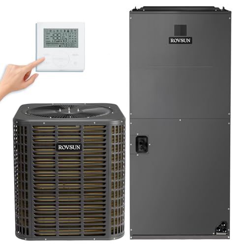 ROVSUN 53000 BTU Ducted Central Air Conditioner with Heater & Inverter, 17 SEER2 5 Ton Split AC Unit System with Multi-Position Air Handler, Precharged Condenser & Wired Controller, 208/230V