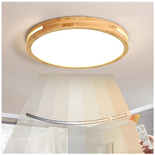 WayLuoung Runde LED-Deckenleuchte Aus Holz | Dimmbar Mit Fernbedienung...