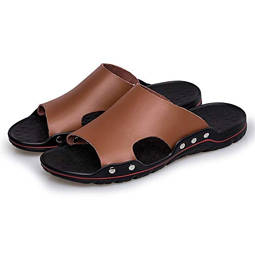 Men's Slide Sandals Open Toe Outdoor Beach Fixed Strap Leather Non-slip Summer Slipper Shoes