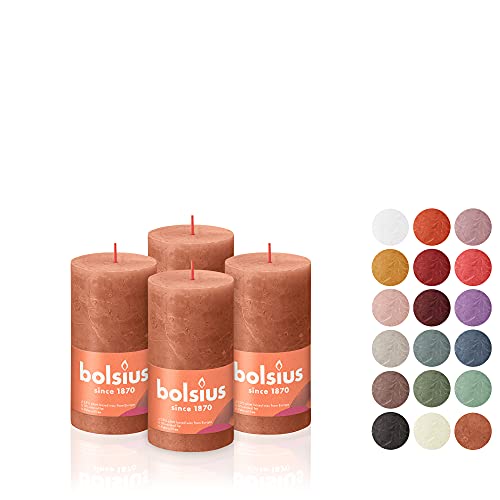 BOLSIUS 4 Pack Rusty Pink Rustic Pillar Candles - 2 X 4 Inches - Premium European Quality - Includes Natural Plant-Based Wax - Unscented Dripless Smokeless 30 Hour Party Décor and Wedding Candles