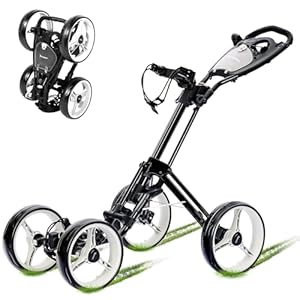 4 Wheel Golf Push Cart – Aluminum Frame Lightweight, One-Step Foldable Compact Design, Portable Golf Bag Caddy with All-Terrain Wheels