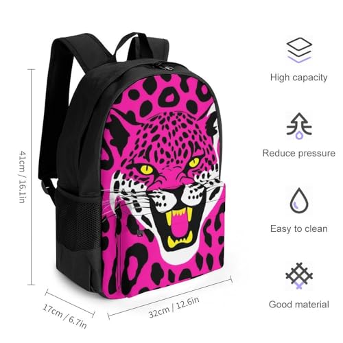 Supdreamc Men Women Polyester Pink Leopard Cheetah Art Daypack Big Capacity Shoulder Bag With Adjustable Shoulder Straps for Camping Travel Walking Cycling2