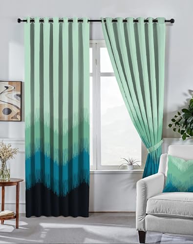 Image of Casableu Kivo Digital Print 85% Blackout Curtains for Long Door /Window, Thermal Insulated, Tie Back, Wider Width 50 in, Eyelet Curtains for Living Room /Bedroom (Teal 9 ft Set of 2)