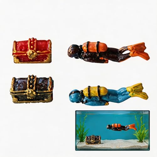 DOITOOL Miniatur Taucher Figuren Aquarium Deko Harz Mini Menschen Schatzkästen Modell DIY Epoxidharz Figuren Fischbecken Deko 4 Stücke Fotografieren Sandtisch Modellbau Mikrolandschaft Zubehör