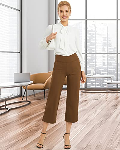 Image of G4Free Capri Pants for Women Wide Leg Yoga Dress Capris with Pockets Cross Loose Casual Work Crop Pants