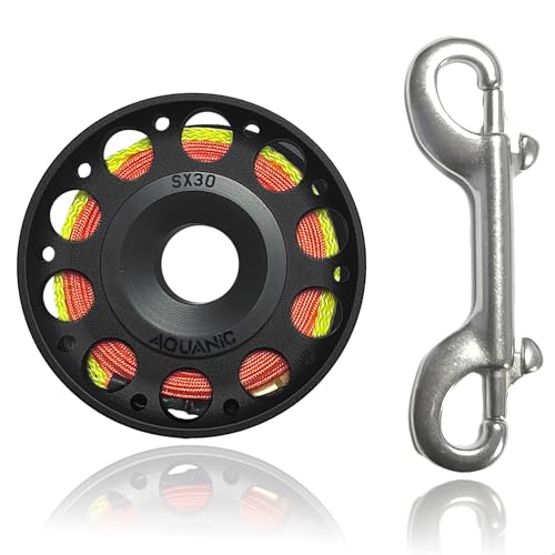 Scuba Diving Reel 99FT Finger Reel with Dive Double-Ended Bolt Snap Clip Aluminum Scuba Dive Finger Spool Reel for Snorkeling Diving Fishing,Black