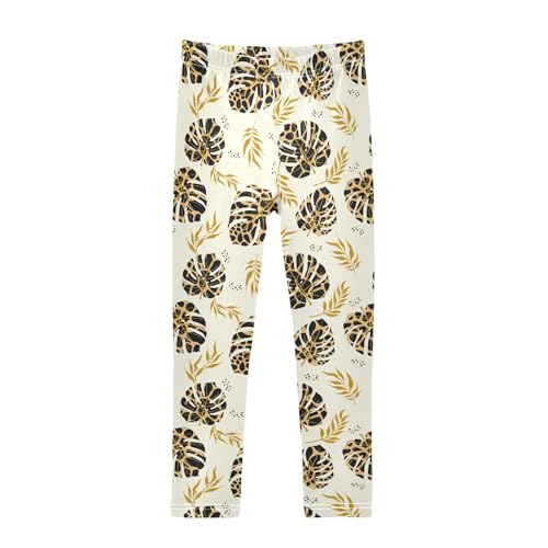Leopard Leaves Girls Leggings,Workout Leggings for Girls Toddler Athletic Legging Size for 3-10T