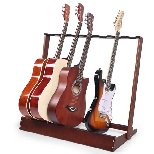 verovita 7 Guitar Stand Holder, Hard Beech Wood Folding Rack for Multiple Electric/Acoustic/Bass...