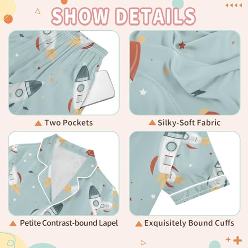 senya Cute Rocket Satin Summer Pajama Sets Silk Short Sleeve Button Down Sleepwear3