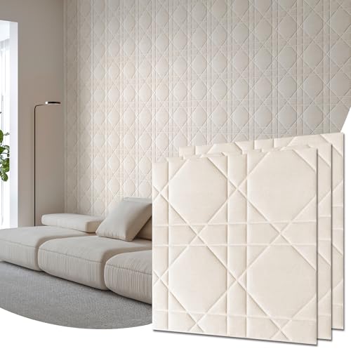 Aurawall Velvet 3d wall panels for Interior wall Decor peel and stick, Soundproof Geometric Textured 3d Wall Panels for Living Room, Bedroom, TV Background 17.7' x 17.7', Cover 26.15 Sq.Ft Cream White