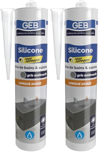 Mastic silicone gris anthracite étanchéité sanitaire GEB anti-moisissures tous supports 280ml