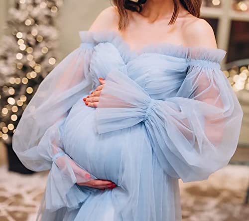 Qqcute Lavender Tulle Robe Long Sleeve Maternity Dress For Photoshoot Sheer Off Shoulder Bridal Lingerie Pregnancy Baby Shower(4Xl) #TOP5