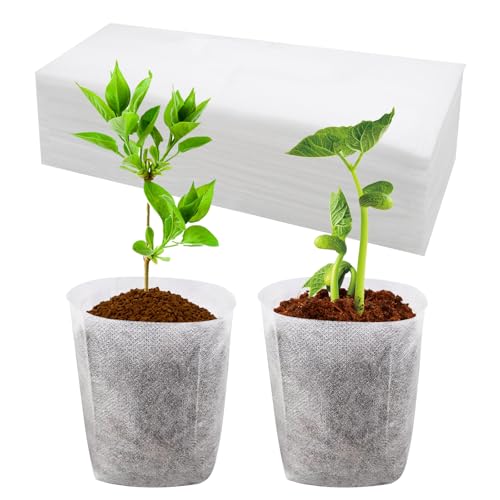 Mudoulu 200pcs White Plant Grow Bags 8.5x20cm, Biodegradable Non Woven Nursery Pots for Seedlings Herbs Vegetables Flowers, Root Control Fabric Pots for Garden and Balcony