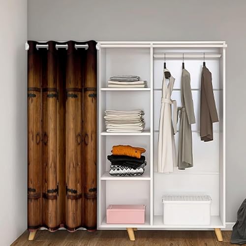 Loussiesd Brown Wooden Door Curtain 106X203Cm Farmhouse Country Door Curtain Wardrobe Bedroom Living Room Shade Wooden Decoration Country Pattern - Image 2