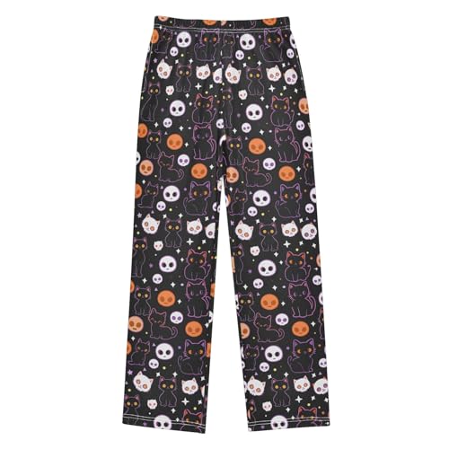 Pajama Pants Lounge Sleep PJ Bottoms Sleepwear Elastic Waist Drawstring S Purple Border Cat Skeleton