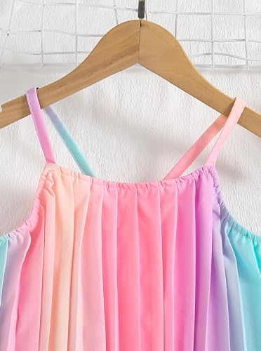 Image of Hilinker Girls Rainbow Pleated Cami Top and Wide Leg Pants Set Cute 2 Piece Summer Outfits