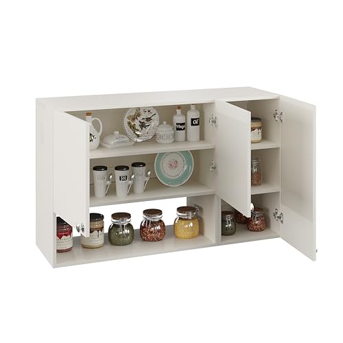 Image of FURNEASER Diana Wall Mounted Kitchen Cabinet with Doors & Open Shelves | Engineered Wood Wall Storage Cabinet for Kitchen, Dining Room & Utility | Modern Wall Organizer