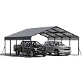Gotland 20 FT x 20 FT Metal Carport, Heavy Duty Carport with Reinforced Frame, All-Weather Car Canopy with Reinforce Wind-Resistant Roofs, Multi-Functional Outdoor Garage for Car Truck Black