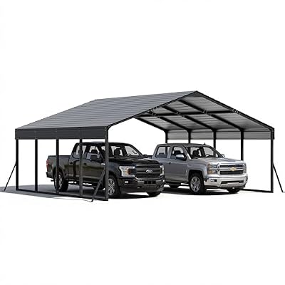 Gotland 20 FT x 20 FT Metal Carport, Heavy Duty Carport with Reinforced Frame, All-Weather Car Canopy with Reinforce Wind-Resistant Roofs, Multi-Functional Outdoor Garage for Car Truck Black
