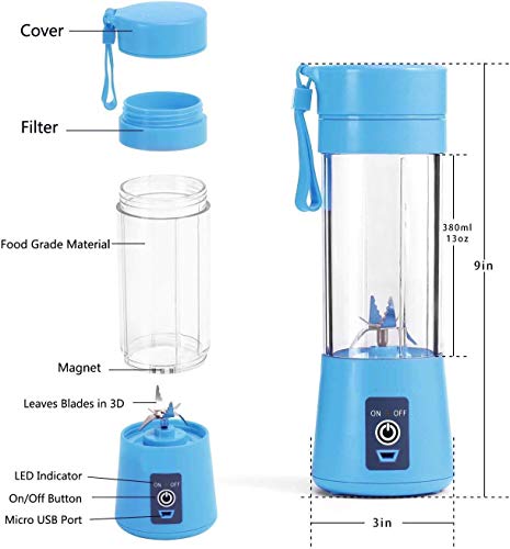 Zoreo-Mini-Blender-Fruit-Mixer-Machine-Portable-Electric-Juicer-Grinder-Cup-380Ml-Personal-Blender-Smoothie-Maker-Usb-Rechargeable-Fruit-Juice-Extractor-And-Mixer-For-Home-Office-Outdoor-Blue - mixer grinder
