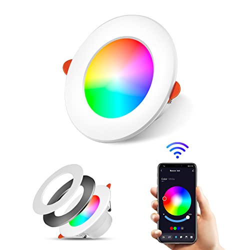 ZUDULUTU Downlight LED empotrable, luces de techo regulables inteligentes Bluetooth, RGBCW 800lm 2700K-6500K con modo de memoria DIY, sincronización con música, cocina, dormitorio Cover