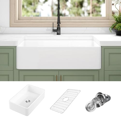 Eridanus Farmhouse Sink 33 x 20 White Fireclay Apron Front Kitchen Sink