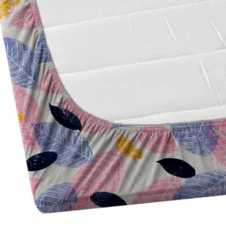 Image of DECORUM Glace Cotton Fitted 1 Bedsheet King Size (72 inchx78 inch) | All Around Elastic | Cotton Feel | 2 Pillow Covers (17 inchx27 inch) | Fits Up to 8 inch Mattress | 200-220 TC | Printed Double Bed Sheet Set