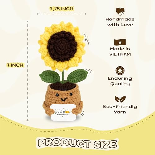 Image of Emotional Support Crochet Sunflower Doll - Handmade Goodbye Gift for Coworkers, Teachers, Students - Positive Affirmation Flower Pot with inchThanks for Growing with Us inch Farewell Message