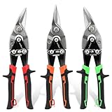 HORUSDY 3 Pack Aviation Tin Snips Set, 10 Inch Metal Straight Cut, Left Cut, Right Cut for Cut Sheet Metal, Chrome Vanadium Steel