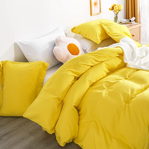 Image of NTBAY Queen Duvet Cover Set, 1 Duvet Cover and 2 Pillow Shams, Soft Brushed Microfiber Comforter Cover with Zipper Closure, Yellow
