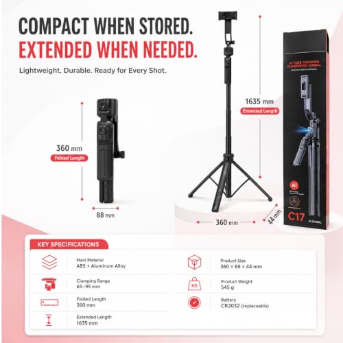 Image of AI-Powered Selfie Stick Tripod with Sensor, Auto Face Tracking Tripod with 360 Auto Rotating Stand for Mobile, Camera, Shooting, Blogging with Quad-Leg Stability by UNBREAKcable
