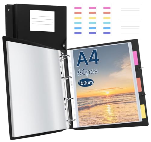 Dokumentenmappe A4 zum Abheften,Ringbücher Schmal mit 62 klarsichthüllen A4 Glasklar(80 Mikron) Wasserdicht Prospekthüllen Organizer A4 Dokumententasche Ordnersystem für Foto Urkunden,Rechnung