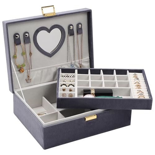 Dajasan Jewelry Storage, Jewelry Box Ragazze, Jewelry Box Ladies, Portagioie da Viaggio, 2 Piani Grande Portagioielli da Viaggio di Velluto per Anelli, Collane, Bracciali, Orologi, Orecchini (Giallo)