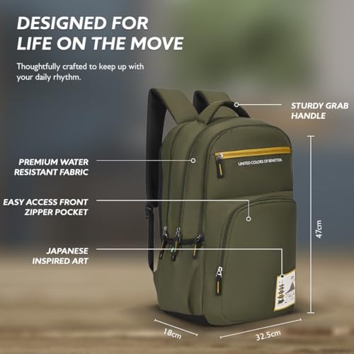 Image of United Colors of Benetton Unisex High-School Backpack BENTON | 3-Compartment Large Capacity Bag with Game Changer Graphics | Backpack for School Girls and Boys | 37L Capacity