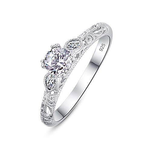 Emsione 925 Sterling Silver Plated Created White Topaz Round Cut Thin Statement Eternity Promise Ring Engagement Wedding Bands for Women Size 8