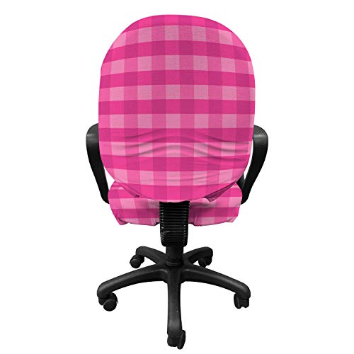 Lunarable Pink Gingham Office Chair Slipcover, Traditional Monotone Pattern Of Vertical Squares Retro Design, Protective Stretch Decorative Fabric Cover, Standard Size, Pink Fuchsia #TOP1
