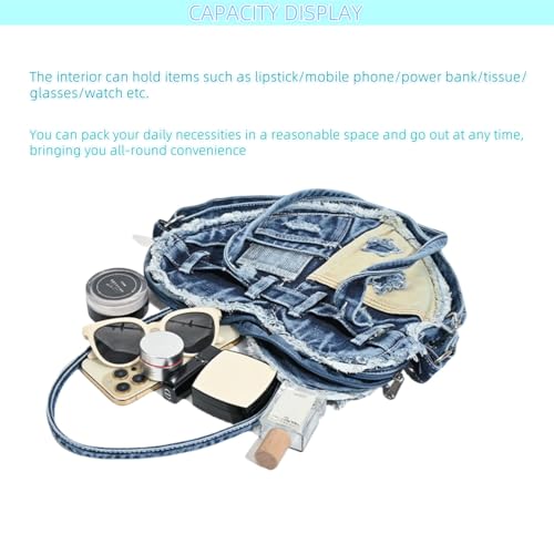 Women's Cute Heart Shape Denim Wallet Denim Tote Bag Underarm Shoulder Bag Handbag4