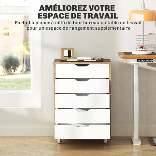 Caisson bureau mobile 5 tiroirs sur roulettes Vinsetto