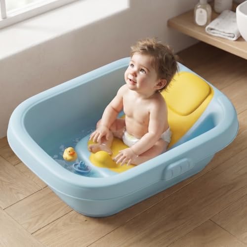 Image of StarandDaisy Baby Bath Tub for Newborn to Toddler with Soft TPE Anti-Slip Bath Support Cushion, Ergonomic Reclining Seat, Easy Drain, Safe Bath Tub for Babies 0-3 Years